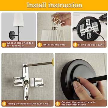 Wall Sconces Set of 2, Retro Industrial Wall Lamps with Pull Chain, Hardwired Bathroom Vanity Sconces Wall Lighting with White Fabric Shade, Indoor Wall Lights for Bedroom Living Room Corridor