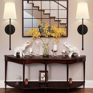 Wall Sconces Set of 2, Retro Industrial Wall Lamps with Pull Chain, Hardwired Bathroom Vanity Sconces Wall Lighting with White Fabric Shade, Indoor Wall Lights for Bedroom Living Room Corridor