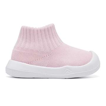 Baby Shoes Girls Boys Non Slip Baby Sock Shoes with Soft Rubber Sole Infant First Walking Sneaker Toddler Slipper Lightweight 12-18 Months Pink