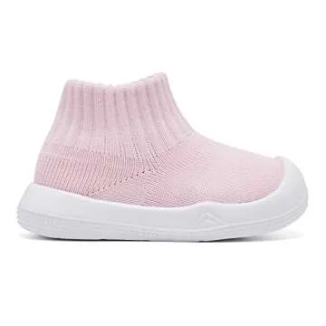 Baby Shoes Girls Boys Non Slip Baby Sock Shoes with Soft Rubber Sole Infant First Walking Sneaker Toddler Slipper Lightweight 12-18 Months Pink