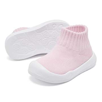Baby Shoes Girls Boys Non Slip Baby Sock Shoes with Soft Rubber Sole Infant First Walking Sneaker Toddler Slipper Lightweight 12-18 Months Pink
