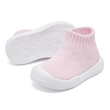 Baby Shoes Girls Boys Non Slip Baby Sock Shoes with Soft Rubber Sole Infant First Walking Sneaker Toddler Slipper Lightweight 12-18 Months Pink