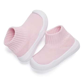 Baby Shoes Girls Boys Non Slip Baby Sock Shoes with Soft Rubber Sole Infant First Walking Sneaker Toddler Slipper Lightweight 12-18 Months Pink