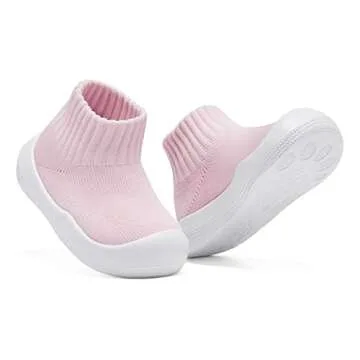 Baby Shoes Girls Boys Non Slip Baby Sock Shoes with Soft Rubber Sole Infant First Walking Sneaker Toddler Slipper Lightweight 12-18 Months Pink