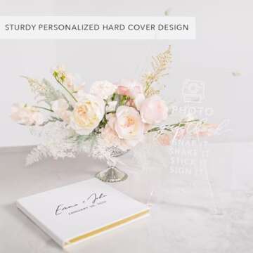 Andaz Press Personalized Wedding Guestbook with Gold Accents, Minimal Custom Guestbook, White Guest Sign-in Registry, 120 Pages 8.5" X 8.5" Wedding Guest Book Photo Album, Custom Guest Book