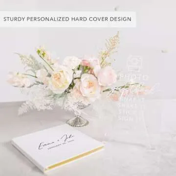 Andaz Press Personalized Wedding Guestbook with Gold Accents, Minimal Custom Guestbook, White Guest Sign-in Registry, 120 Pages 8.5" X 8.5" Wedding Guest Book Photo Album, Custom Guest Book