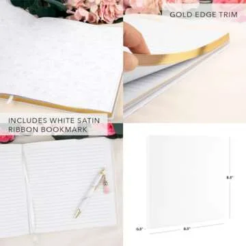 Andaz Press Personalized Wedding Guestbook with Gold Accents, Minimal Custom Guestbook, White Guest Sign-in Registry, 120 Pages 8.5" X 8.5" Wedding Guest Book Photo Album, Custom Guest Book