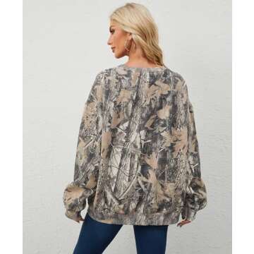 Eutten Womens Camo Sweatshirt Maple Leaf Print Oversized Camo Crewneck Sweatshirt Fleece Pullover Hoodies Long Sleeve