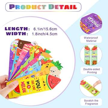 Eersida 30 Pieces Scratch and Sniff Scented Bookmarks Kids Fruit Food Theme Sayings Bookmarks Saying...