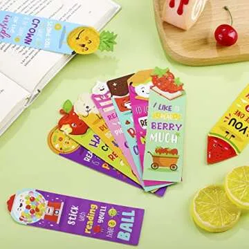 Eersida 30 Pieces Scratch and Sniff Scented Bookmarks Kids Fruit Food Theme Sayings Bookmarks Sayings Assorted Cute Scented Gifts for Students Teens Food Lovers, 10 Styles
