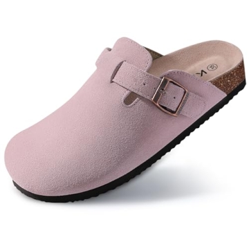 KIDMI Women's Suede Clogs Leather Mules Cork Footbed Sandals Potato Shoes with Arch Support Pink 40 ...