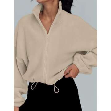 AUTOMET Womens Fleece Jackets Zip Up Oversized Sweatshirts Winter Clothes Long Sleeve Crop Sherpa Fa...