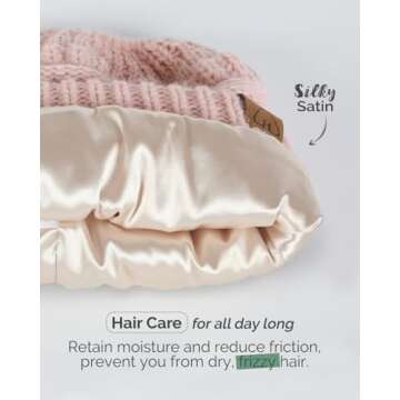 Hat Hut Satin Lined Beanie Hat for Women - Silk Lined Winter Hat for Curly Hair Ponytail Beanie Mess...