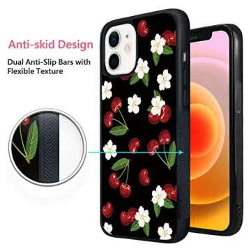 Cherry Fruit Phone Case for iPhone 12/12 Pro 6.1 Inch - Shockproof Protective Cute Cool Flower Sakura Phone Case Designed for iPhone 12 Case for Girls Boys Teens Women Black Red White