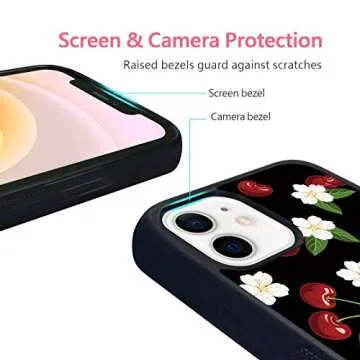 Cherry Fruit Phone Case for iPhone 12/12 Pro 6.1 Inch - Shockproof Protective Cute Cool Flower Sakura Phone Case Designed for iPhone 12 Case for Girls Boys Teens Women Black Red White