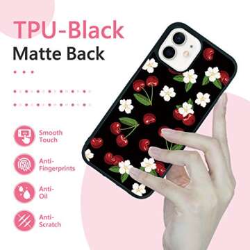 Cherry Fruit Phone Case for iPhone 12/12 Pro 6.1 Inch - Shockproof Protective Cute Cool Flower Sakura Phone Case Designed for iPhone 12 Case for Girls Boys Teens Women Black Red White