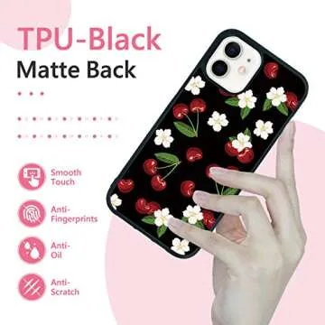 Cherry Fruit Phone Case for iPhone 12/12 Pro 6.1 Inch - Shockproof Protective Cute Cool Flower Sakura Phone Case Designed for iPhone 12 Case for Girls Boys Teens Women Black Red White