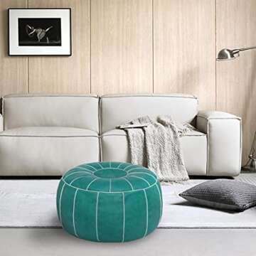Thgonwid Unstuffed Handmade Moroccan Round Pouf Foot Stool Ottoman Seat Faux Leather Large Storage B...