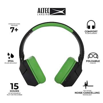 Altec Lansing Kid Safe Noise Cancelling Wireless Headphones 15H Battery, 85dB Volume Limit, Foldable...