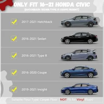 PARTZER Floor Mats for 2016-2021 Honda Civic Coupe/Sedan/Type R/Insight, 2017-2021 Honda Civic Hatch...