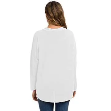 UGET Women's Oversized Baggy Tops Off Shoulder Loose Fitting Pullover Casual Blouse T-Shirt Sweater Long Batwing Sleeve Small White