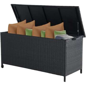 Grand Patio 108 Gallon Deck Storage Box Indoor Outdoor Wicker Bin for Patio Furniture Cushions Garde...