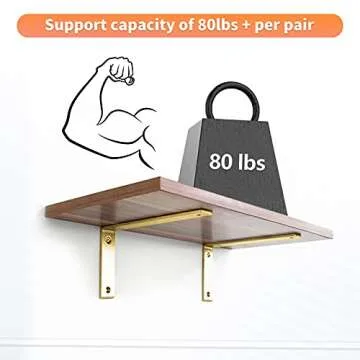 Gold Heavy Duty Shelf Brackets 8 x 6 Inch, Extra Thick L Shelving Brackets, Rustic Gold Iron Floating Shelves Wall Mounted with Hardware for DIY Open Shelving, 4 Pack