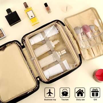 Fixwal Travel Toiletry Bag for Women and Men, Large-capacity Water-resistant Makeup Bag, Jewelry Compartment, Hanging Organizer Bag,Full-size Travel Supplies, Black