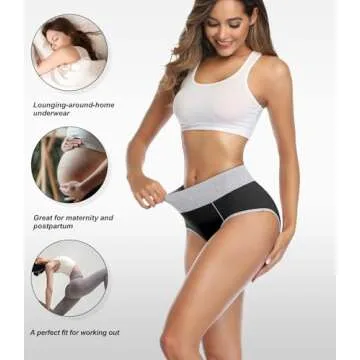 wirarpa Women's Cotton Underwear High Waist Briefs Ladies Soft Breathable Panties Full Coverage Underpants Black 5 Pack X-Small