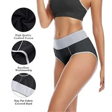 wirarpa Women's Cotton Underwear High Waist Briefs Ladies Soft Breathable Panties Full Coverage Underpants Black 5 Pack X-Small