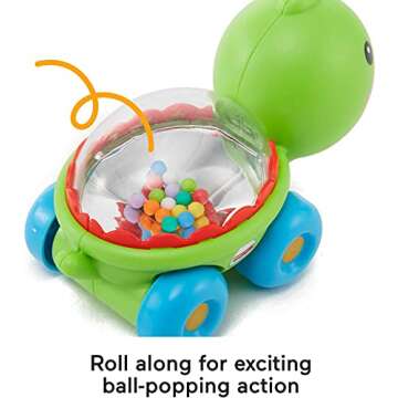 Fisher-Price Baby Crawling Toy Poppity Pop Turtle Push-Along Vehicle with Ball Popping Sounds for Infants Ages 6+ Months​