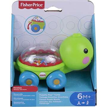 Fisher-Price Baby Crawling Toy Poppity Pop Turtle Push-Along Vehicle with Ball Popping Sounds for Infants Ages 6+ Months​
