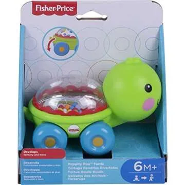 Fisher-Price Baby Crawling Toy Poppity Pop Turtle Push-Along Vehicle with Ball Popping Sounds for Infants Ages 6+ Months​