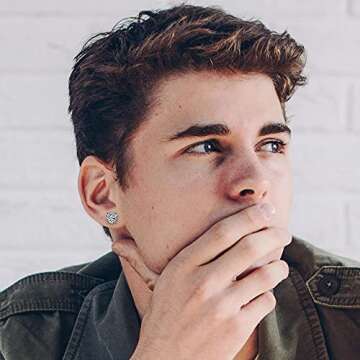 Top Plaza Silver Stainless Steel Stud Earrings for Women Men Round Cubic Zirconia Hypoallergenic CZ ...