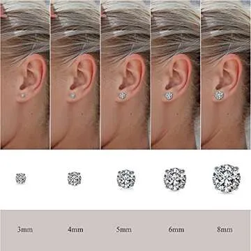 Top Plaza Silver Stainless Steel Stud Earrings for Women Men Round Cubic Zirconia Hypoallergenic CZ Stud Earring Set 3mm-8mm