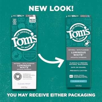 Tom's of Maine Natural Luminous White Toothpaste with Fluoride, Clean Mint, 4.0 oz. 3-Pack