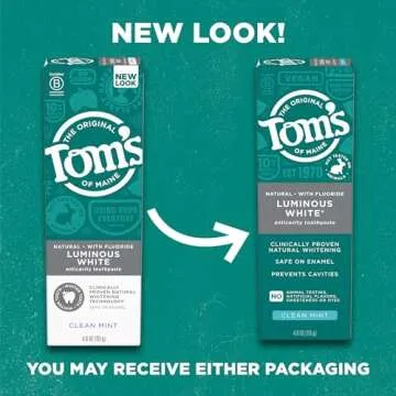Tom's of Maine Natural Luminous White Toothpaste with Fluoride, Clean Mint, 4.0 oz. 3-Pack
