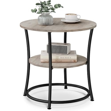 VASAGLE Round Side Table with 2 Storage Shelves
