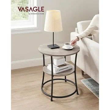 VASAGLE Round Side Table with 2 Storage Shelves