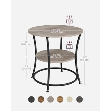 VASAGLE Round Side Table with 2 Storage Shelves