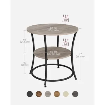 VASAGLE Round Side Table with 2 Storage Shelves