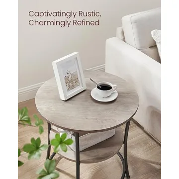 VASAGLE Round Side Table with 2 Storage Shelves