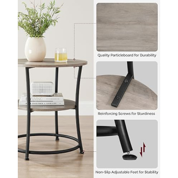 VASAGLE Round Side Table with 2 Storage Shelves