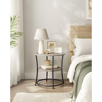VASAGLE Round Side Table with 2 Storage Shelves