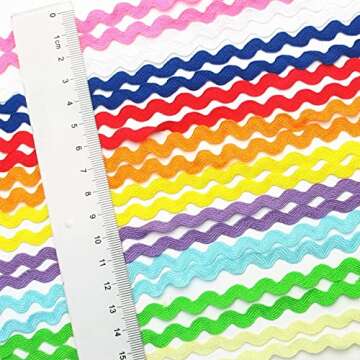 Dandan DIY 50yards Multi-Colors Colorful 5mm Wave Bending Fringe Trim Ribbon for Clothes Dress Sewing Flower Making Home Party Wedding Decoration Lace Ribbon Craft Supply