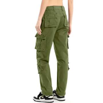 Alfiudad Womens Cargo Pants with Pockets, Women's Casual Military Army Hiking Combat Tactical Work Pants Trousers,Army Green,28(US 6)