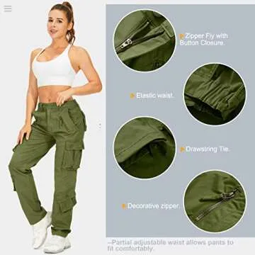 Alfiudad Womens Cargo Pants with Pockets, Women's Casual Military Army Hiking Combat Tactical Work Pants Trousers,Army Green,28(US 6)