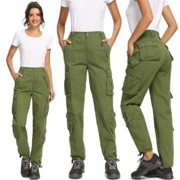 Alfiudad Womens Cargo Pants with Pockets, Women's Casual Military Army Hiking Combat Tactical Work Pants Trousers,Army Green,28(US 6)