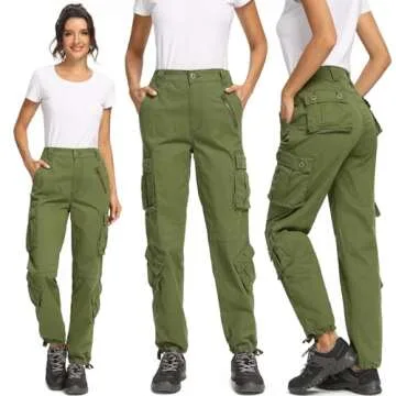 Alfiudad Womens Cargo Pants with Pockets, Women's Casual Military Army Hiking Combat Tactical Work Pants Trousers,Army Green,28(US 6)
