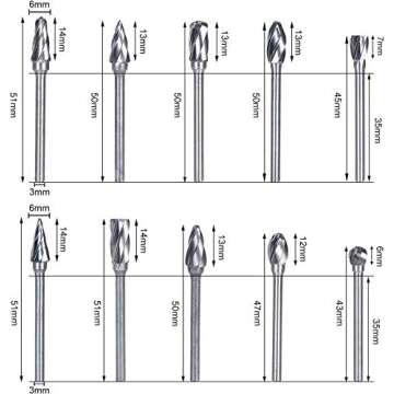 YUELUTOL 10-Piece Carbide Burr Set for Wood & Metal Cutting